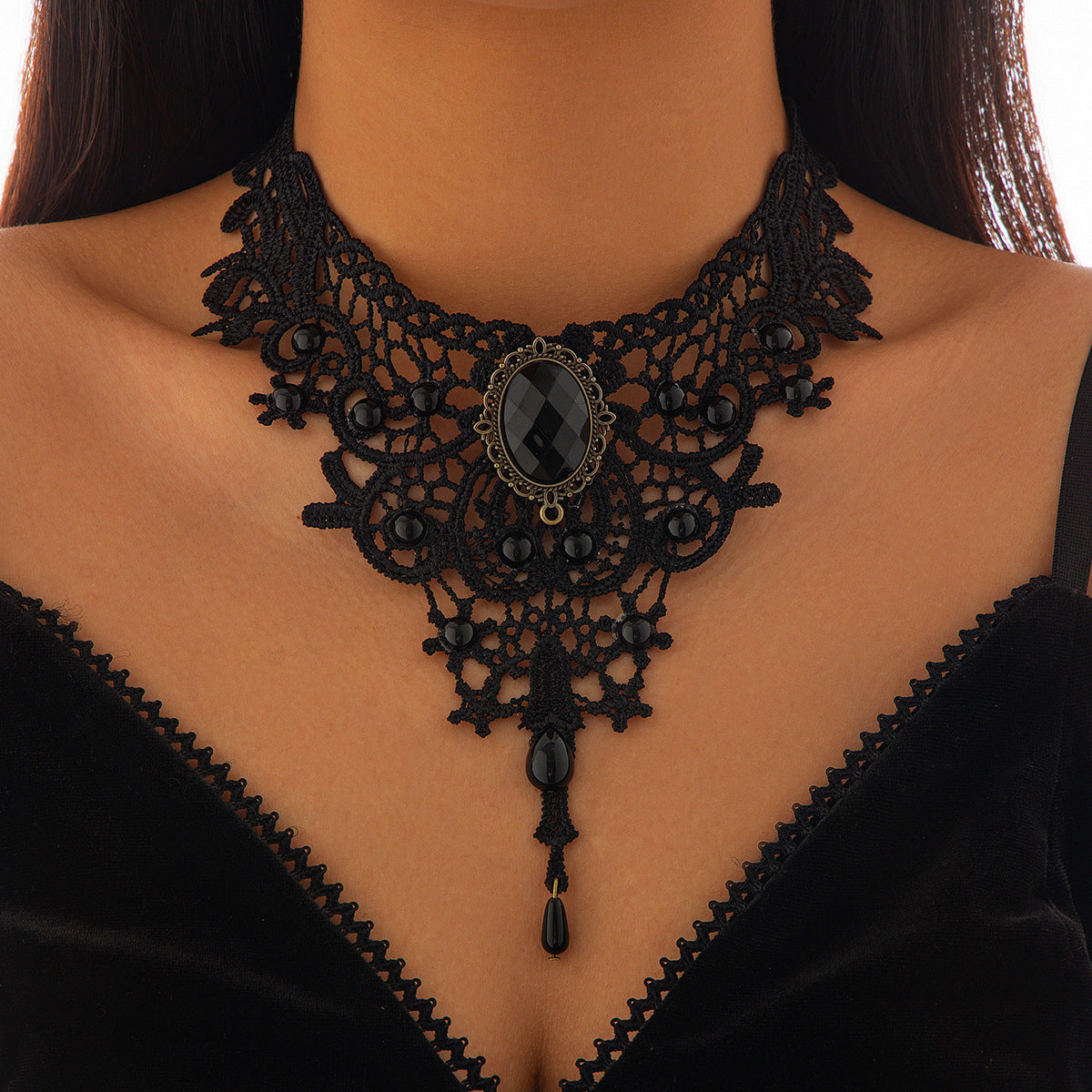 Gothic Victorian Lace Choker Necklace – Geometric Halloween Collarbone Chain from Mish Mash Market