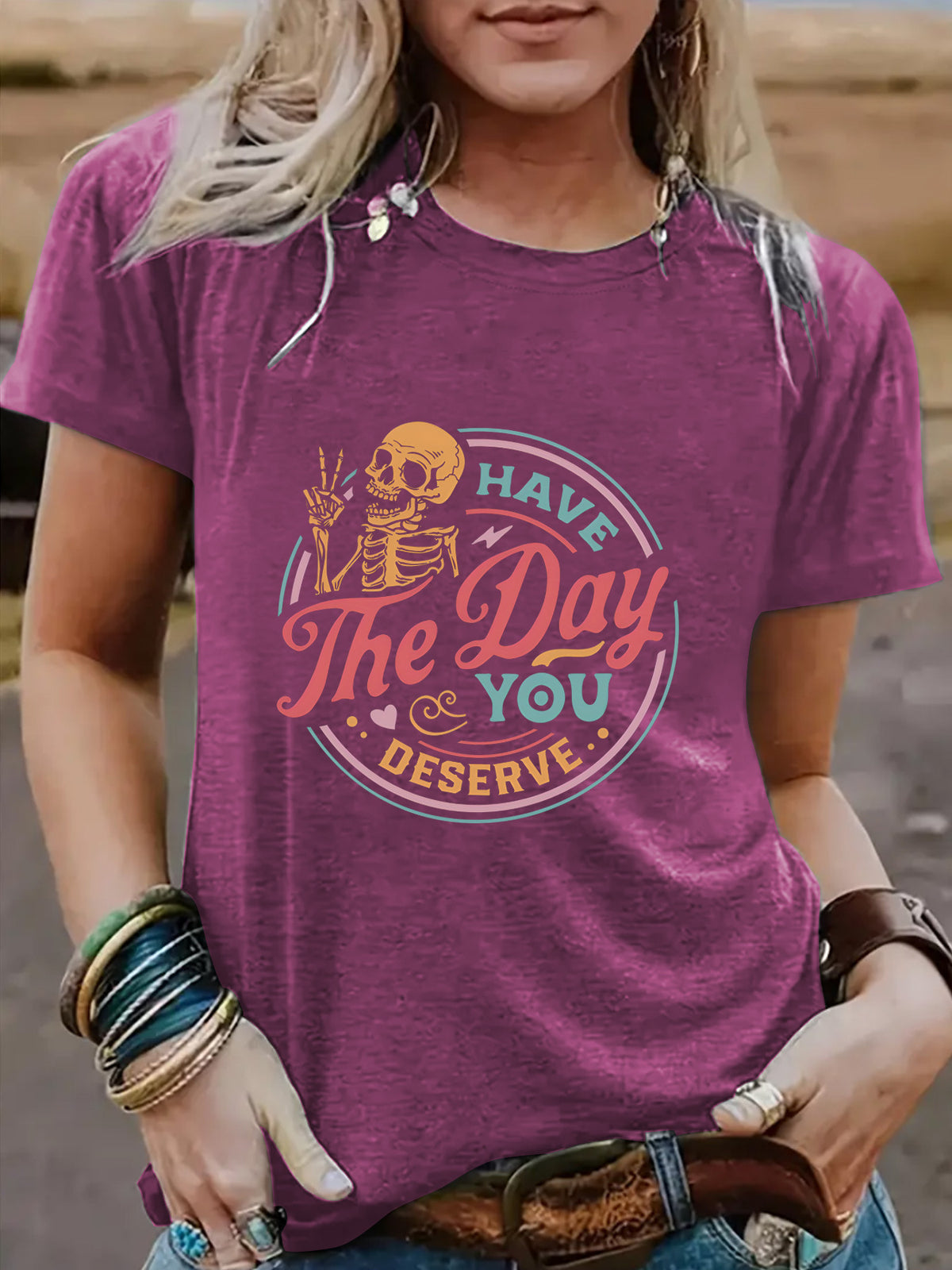 Halloween "Have The Day You Deserve" Graphic Short Sleeve Crew Neck T-Shirt