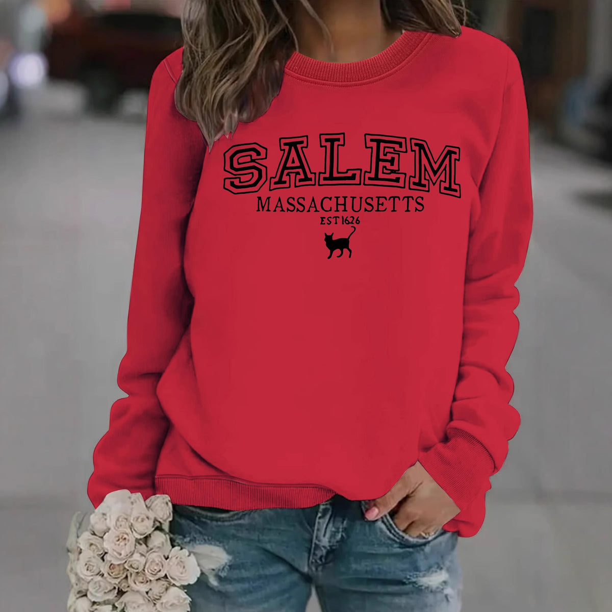 Salem Massachusetts Black Cat Vintage Graphic Sweatshirt from Mish Mash Market