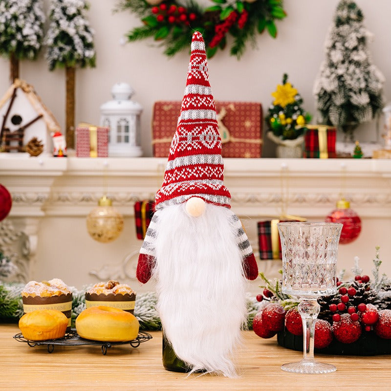 Christmas Gnome Wine Bottle Cover - Long Beard Faceless Gnome Champagne & Wine Bottle Topper Holiday Decoration from Mish Mash Market