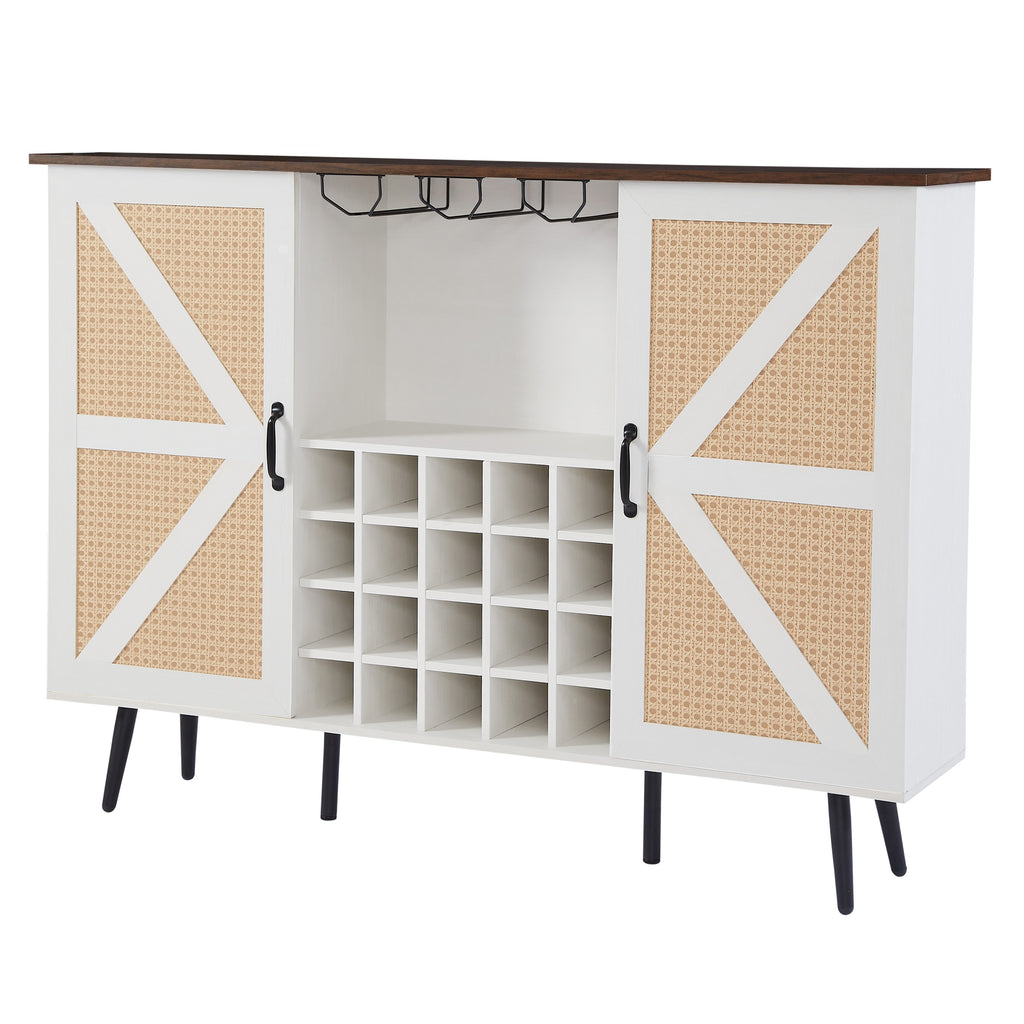 White Faux Rattan Barn Door Wine Cabinet from Mish Mash Market
