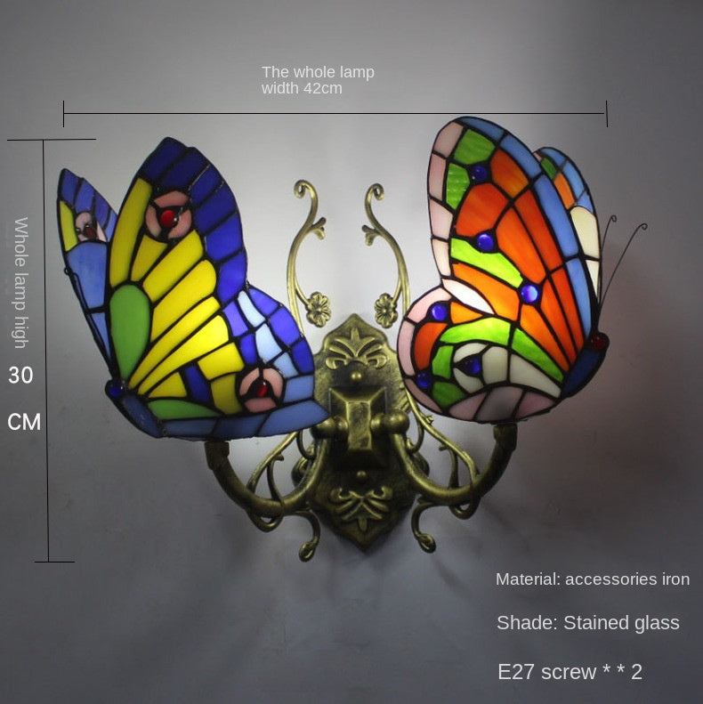 Tiffany Style Stained Glass Butterfly Wall Sconce – Colorful Vintage Accent Lighting