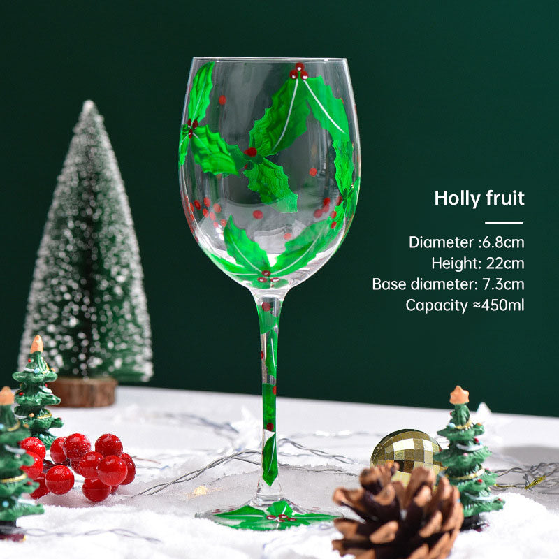 Hand-Painted Christmas Wine Glass