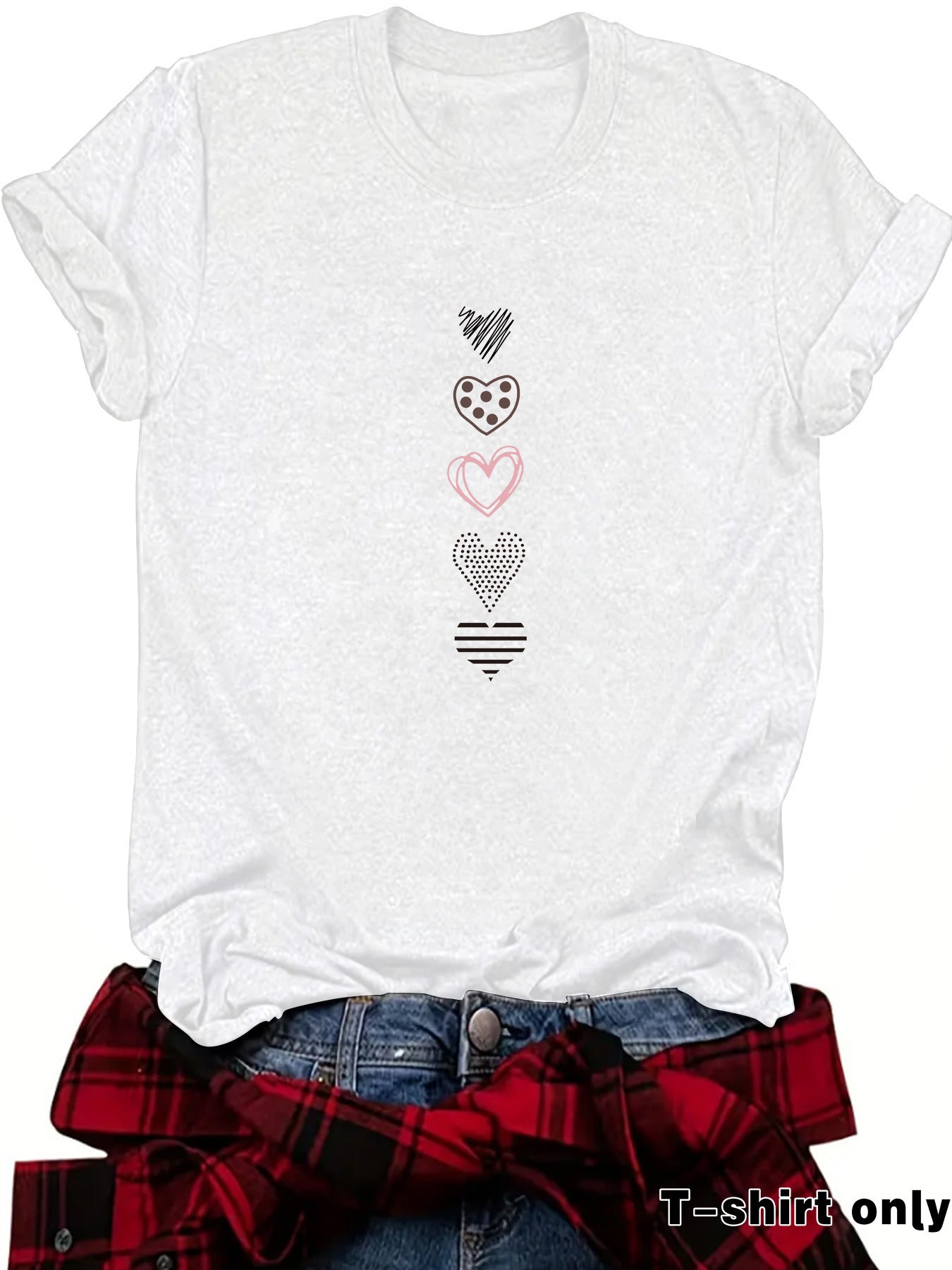 Women’s Love Pattern Printed Top – Casual Crew Neck Short Sleeve Graphic T-Shirt