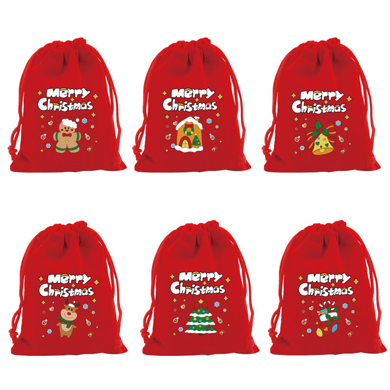 Red Velvet Christmas Drawstring Gift Bag