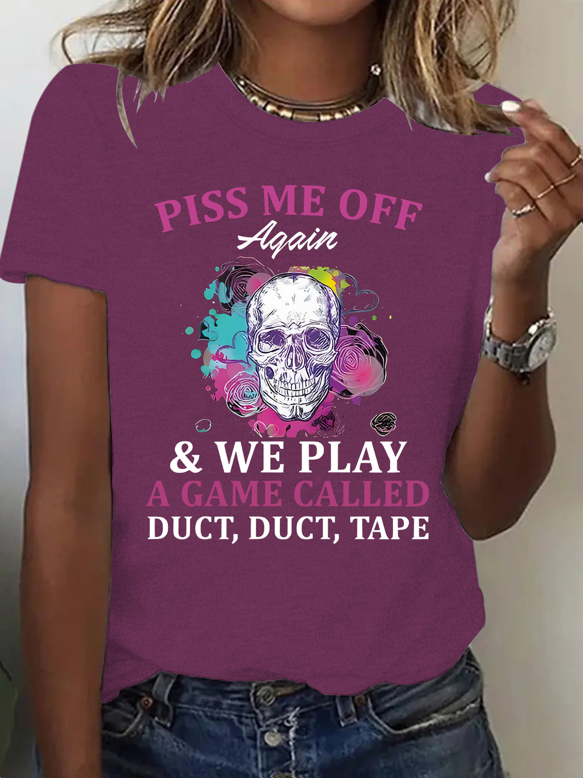 Women's "Duct Tape" Halloween Graphic Skull Short Sleeve Tee