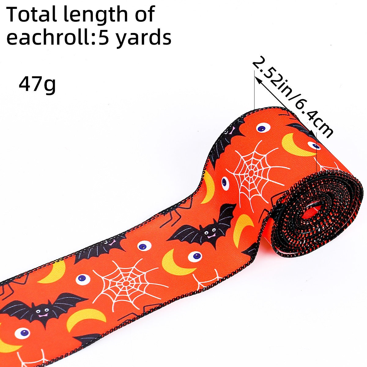 Halloween Spider & Bat Printed Ribbon - 2.5 Inch Wired Decoration Ribbon (5 Yards) from Mish Mash Market