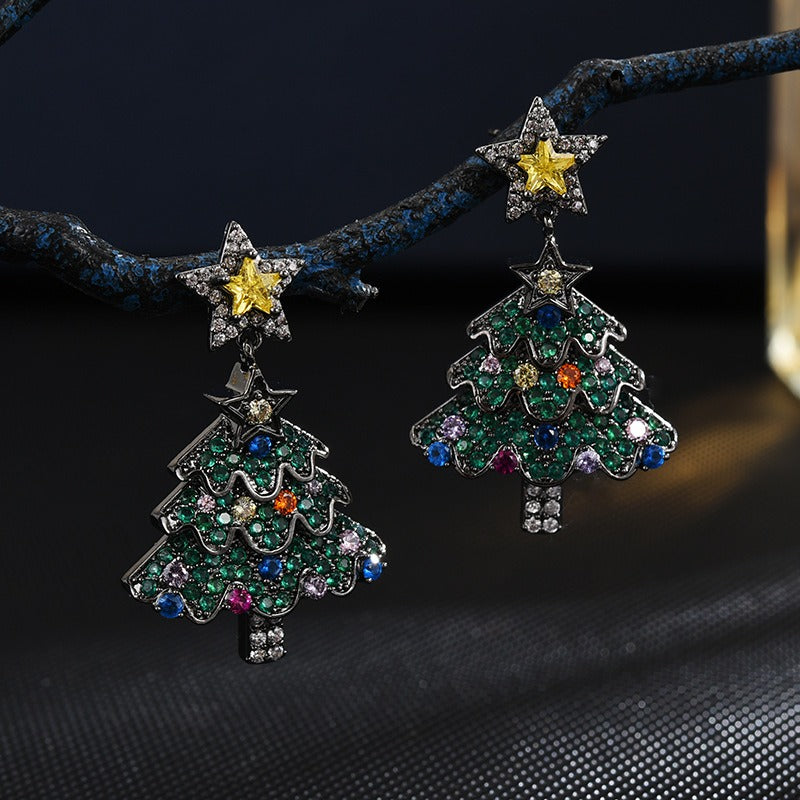 Silver Needle Zircon Star Christmas Tree Drop Earrings from Mish Mash Market
