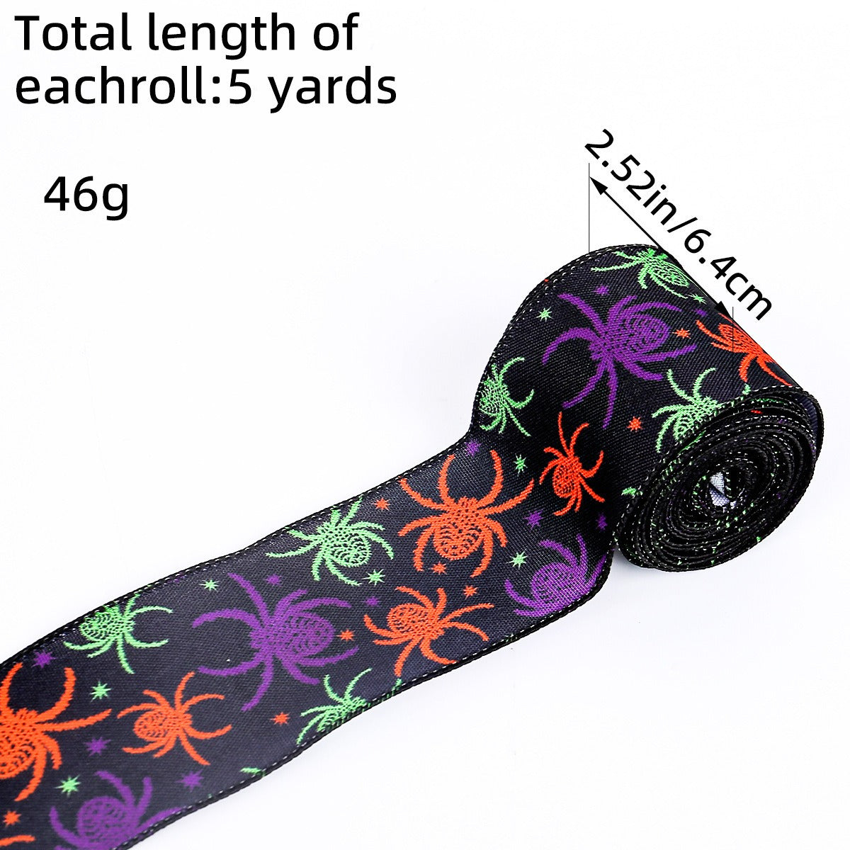 Halloween Spider & Bat Printed Ribbon - 2.5 Inch Wired Decoration Ribbon (5 Yards) from Mish Mash Market