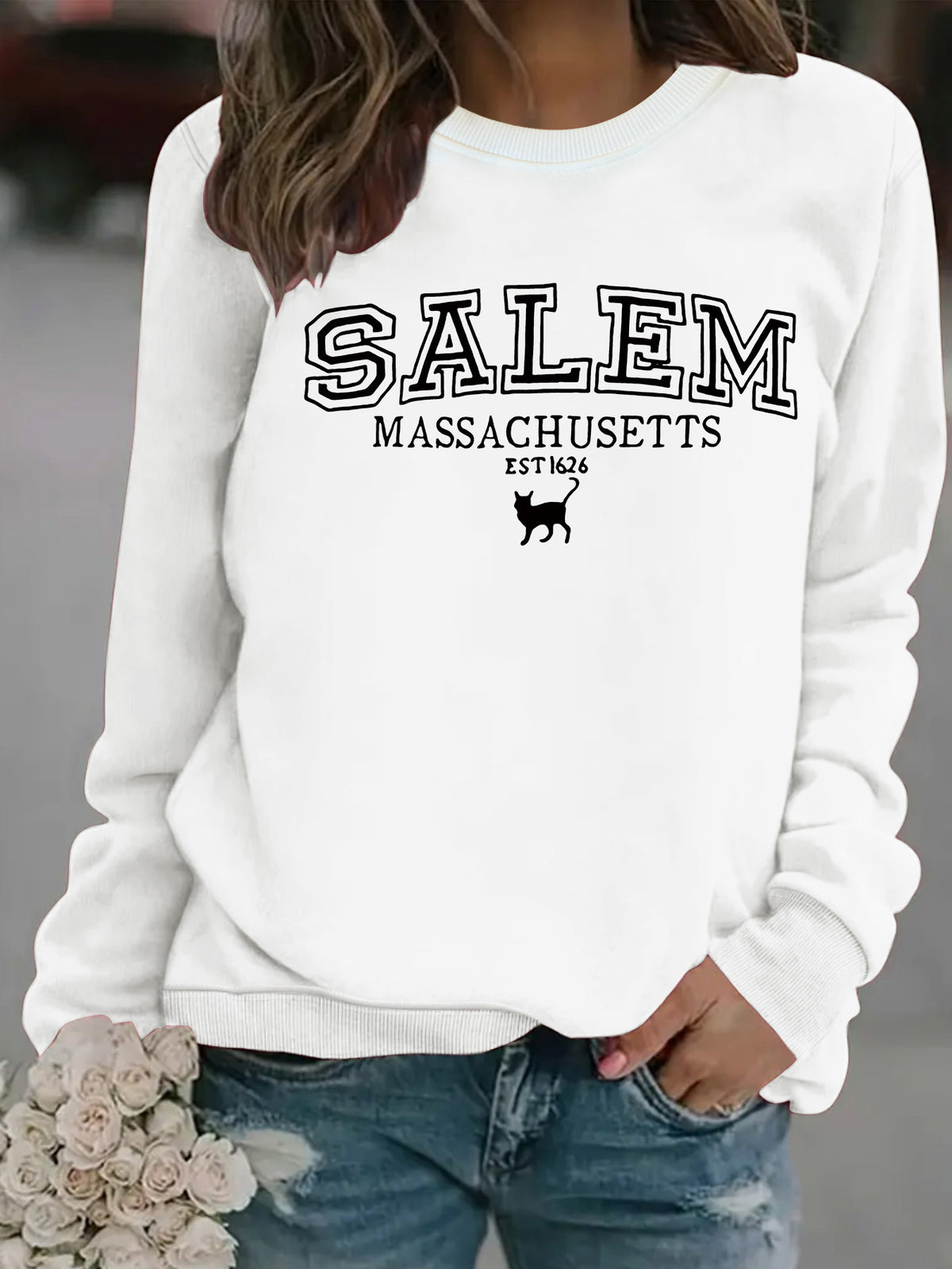 Salem Massachusetts Black Cat Vintage Graphic Sweatshirt from Mish Mash Market