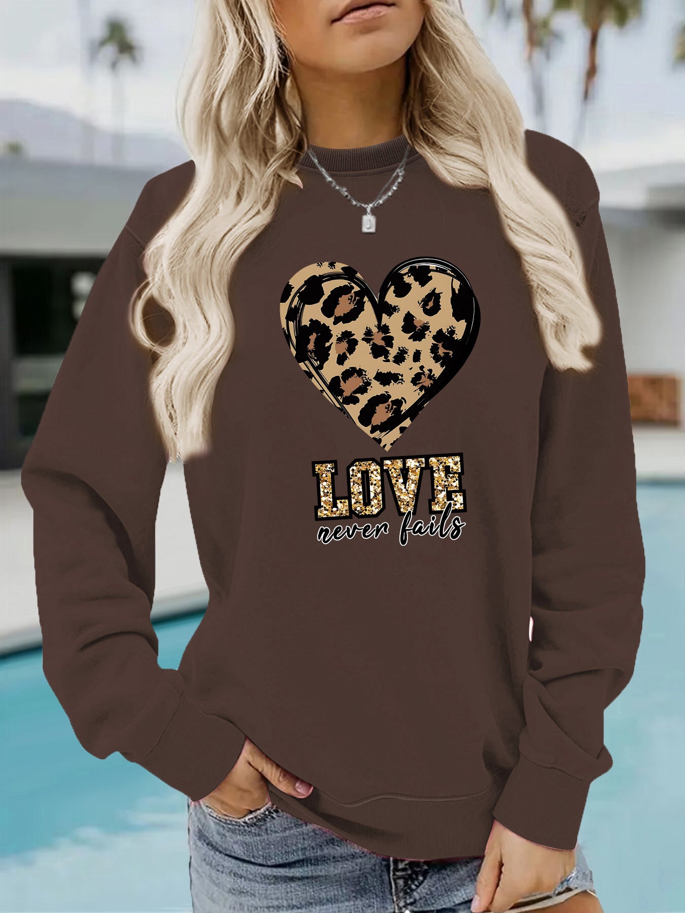 Love Never Fails Leopard Print Hoodie - Aesthetic Women’s Graphic Sweatshirt from Mish Mash Market