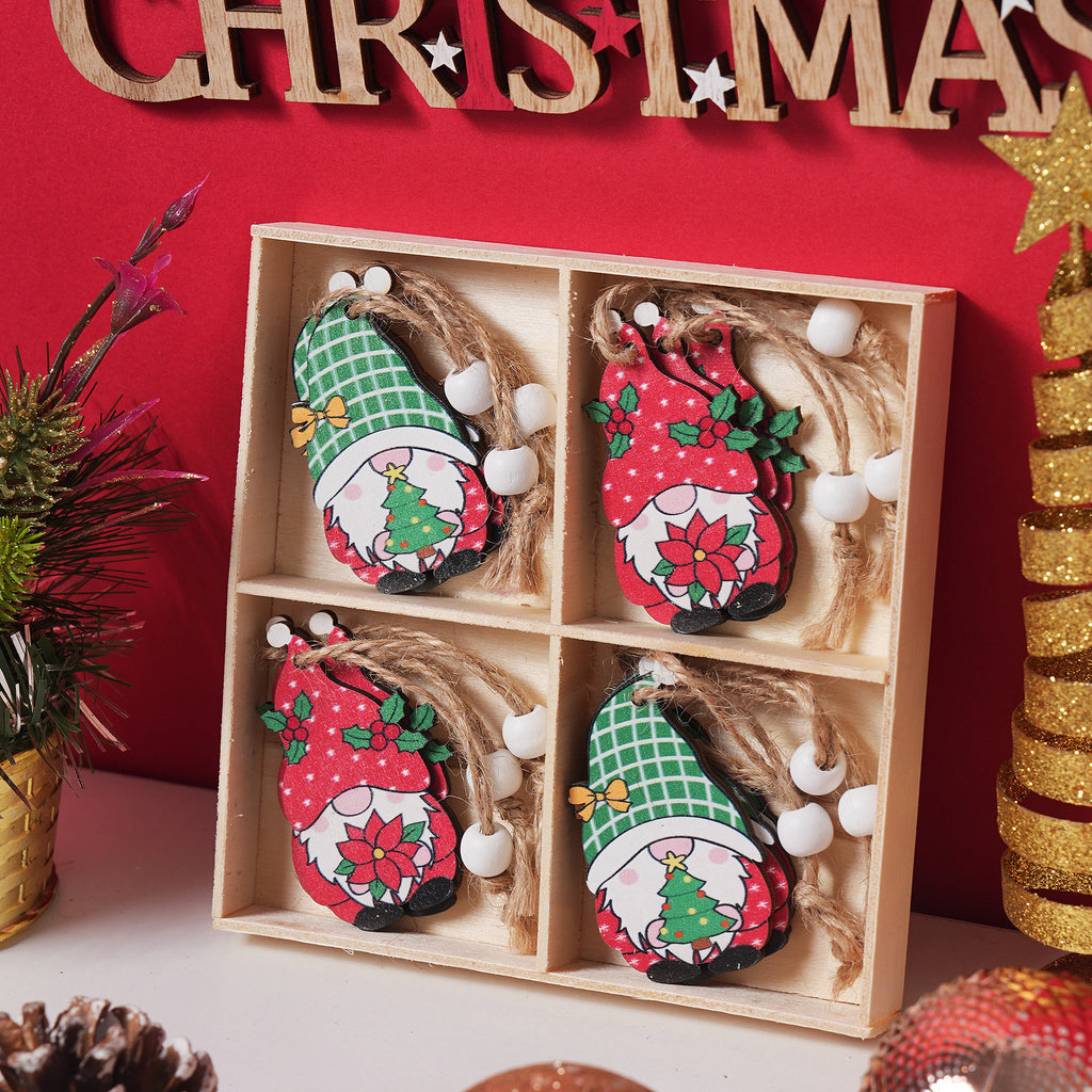 12-Piece Wooden Christmas Gnome Ornaments Set