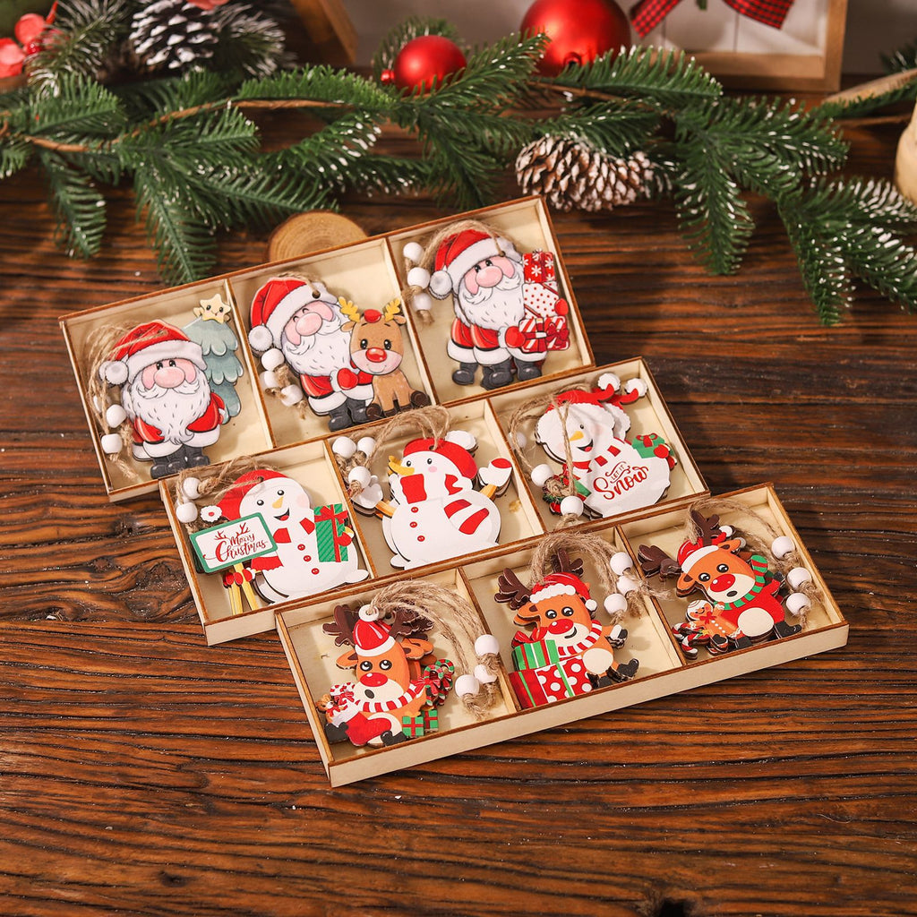 9-Piece Wooden Christmas Tree Ornaments Set