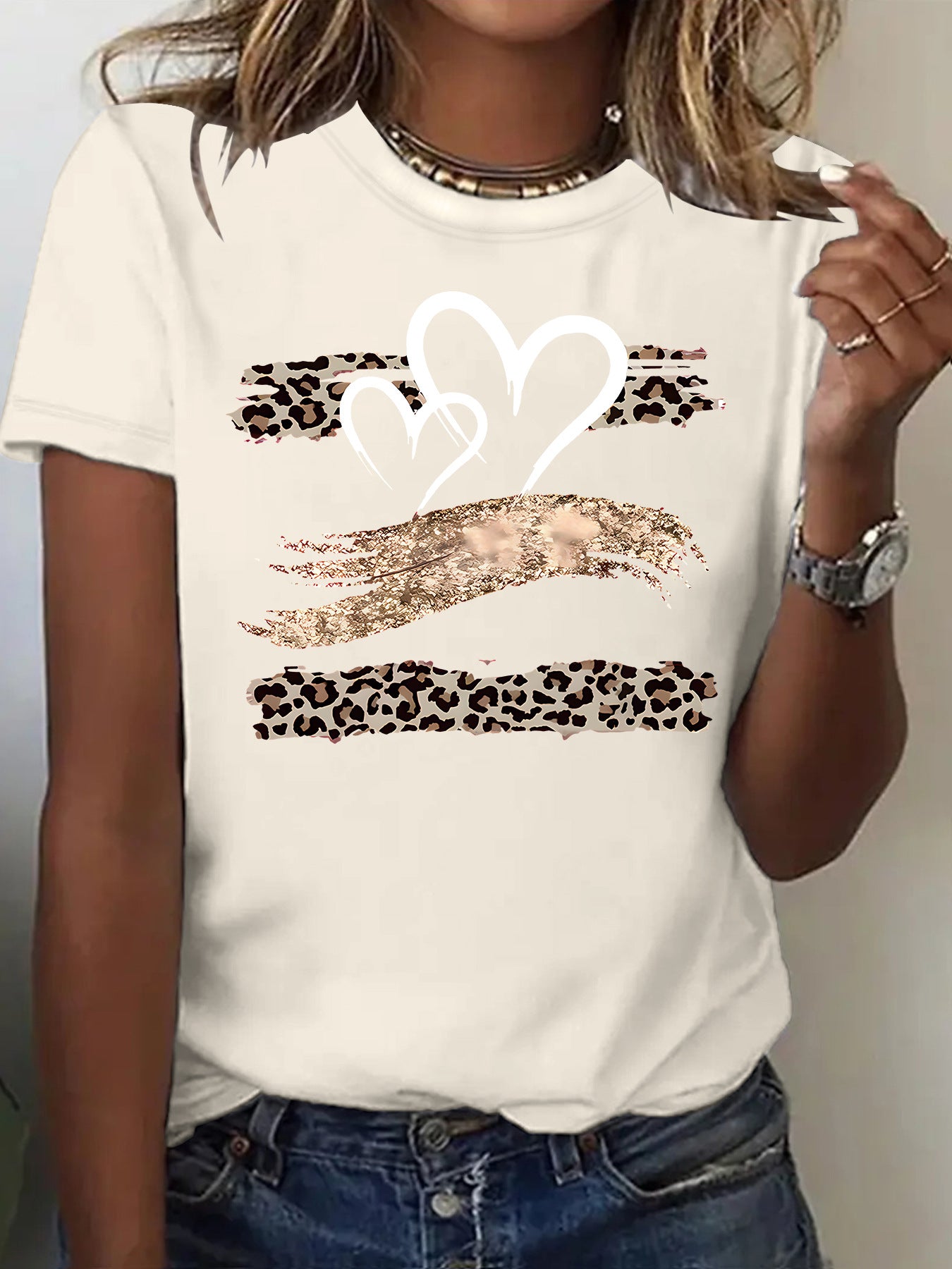 Leopard Heart Graphic Tee – Women's Casual Short Sleeve Love T-Shirt from Mish Mash Market