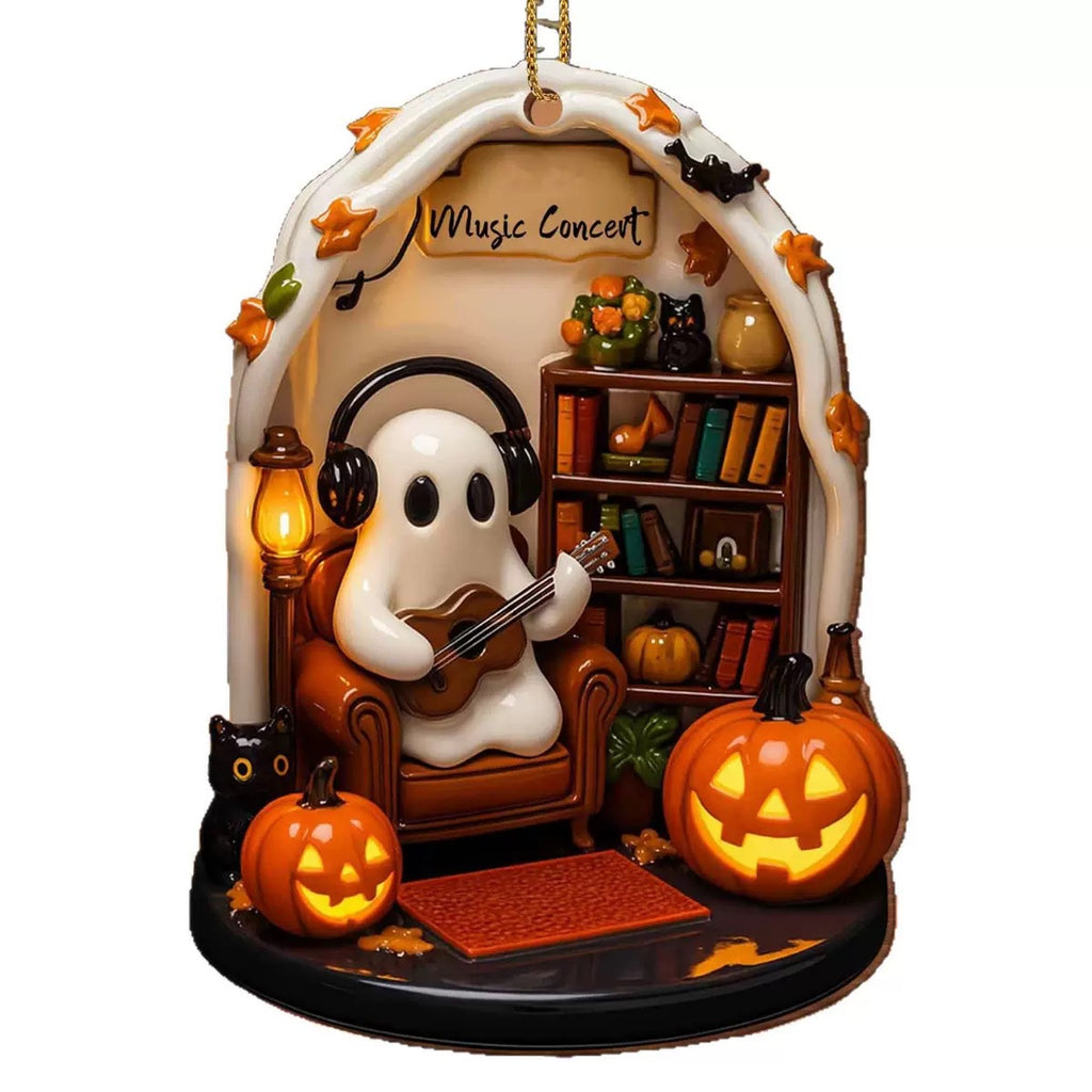 Handmade Spooky Halloween Reading Nook Acrylic Ornament – Cozy Ghost Decoration from Mish Mash Market