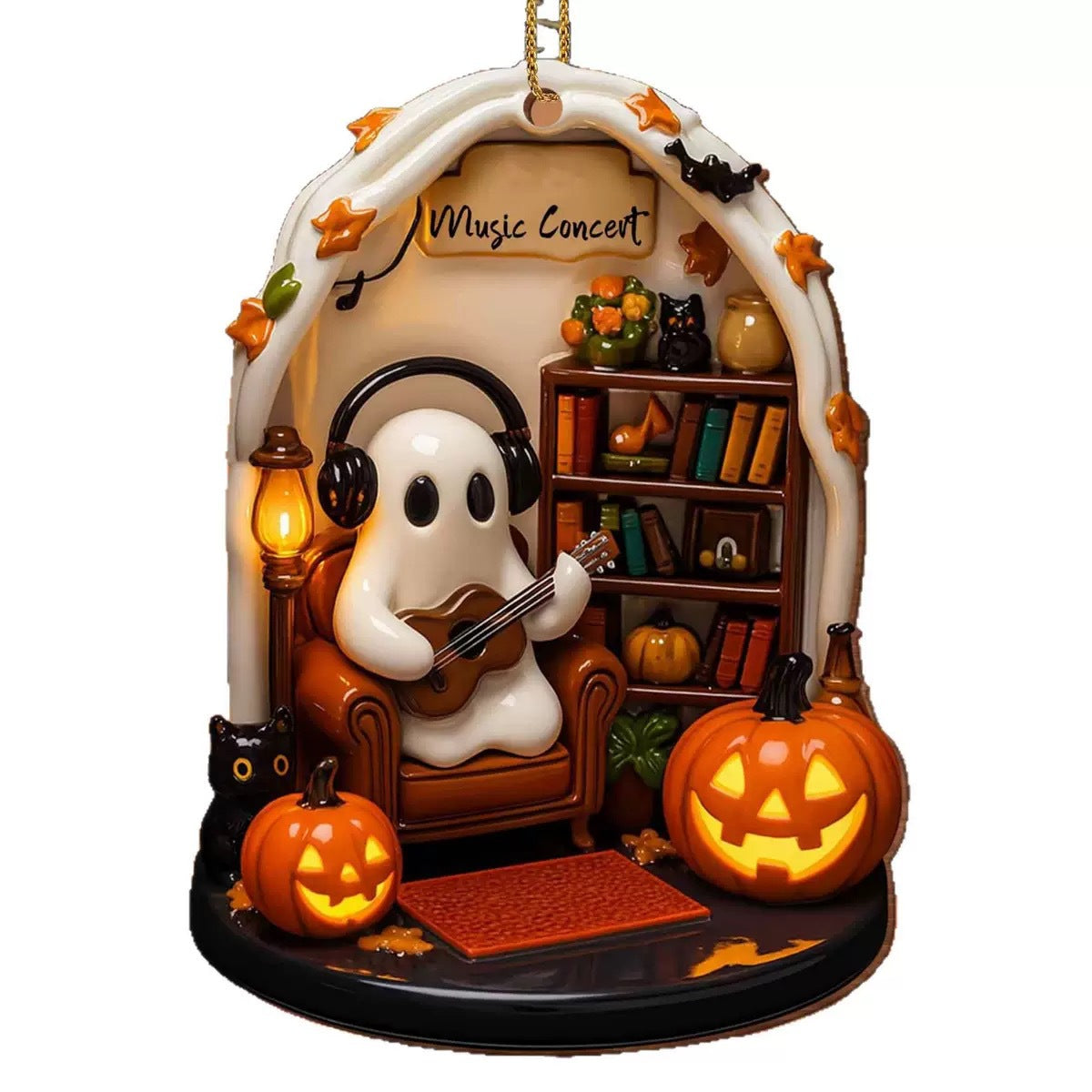 Handmade Spooky Halloween Reading Nook Acrylic Ornament – Cozy Ghost Decoration from Mish Mash Market