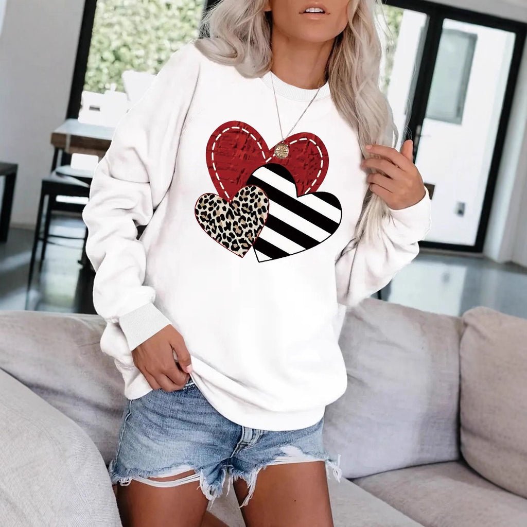 Leopard Heart Graphic Hoodie – Women's Grey Love Print Sweatshirt from Mish Mash Market