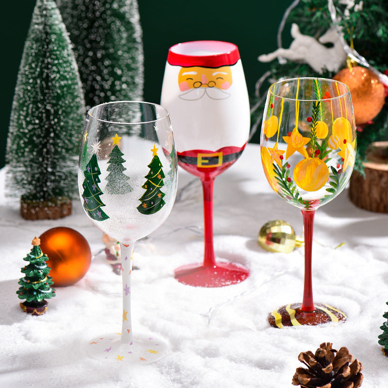 Hand-Painted Christmas Wine Glass
