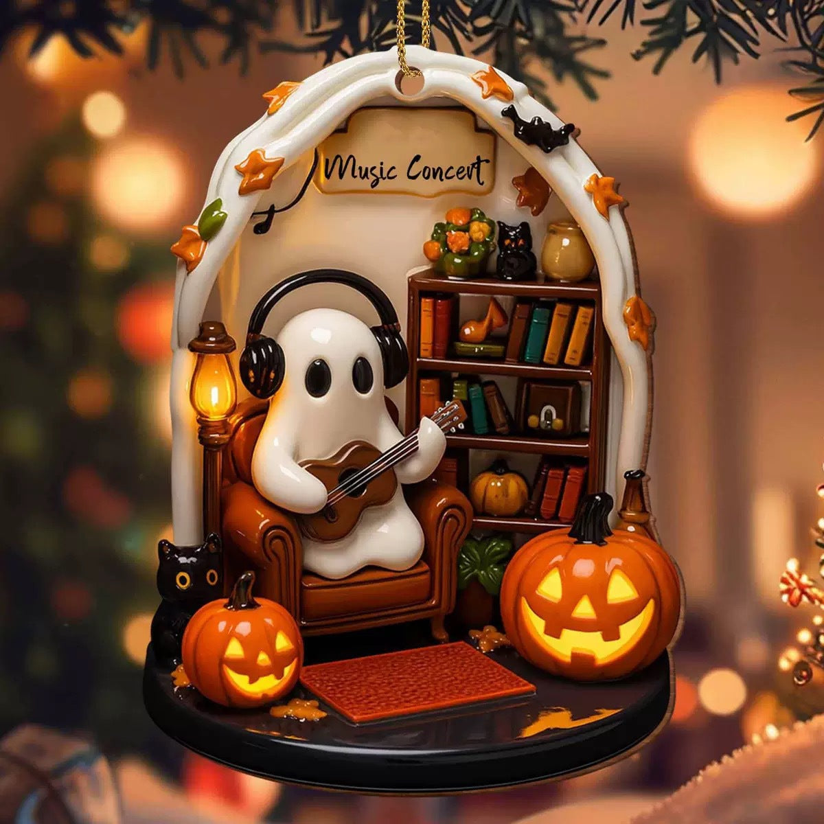 Handmade Spooky Halloween Reading Nook Acrylic Ornament – Cozy Ghost Decoration from Mish Mash Market