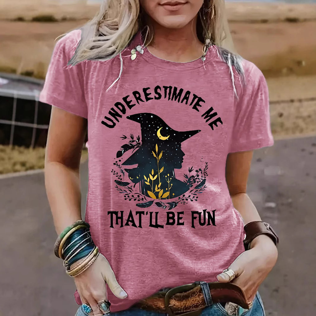 Women's Halloween Witch Graphic T-Shirt - Short Sleeve Crew Neck Top from Mish Mash Market