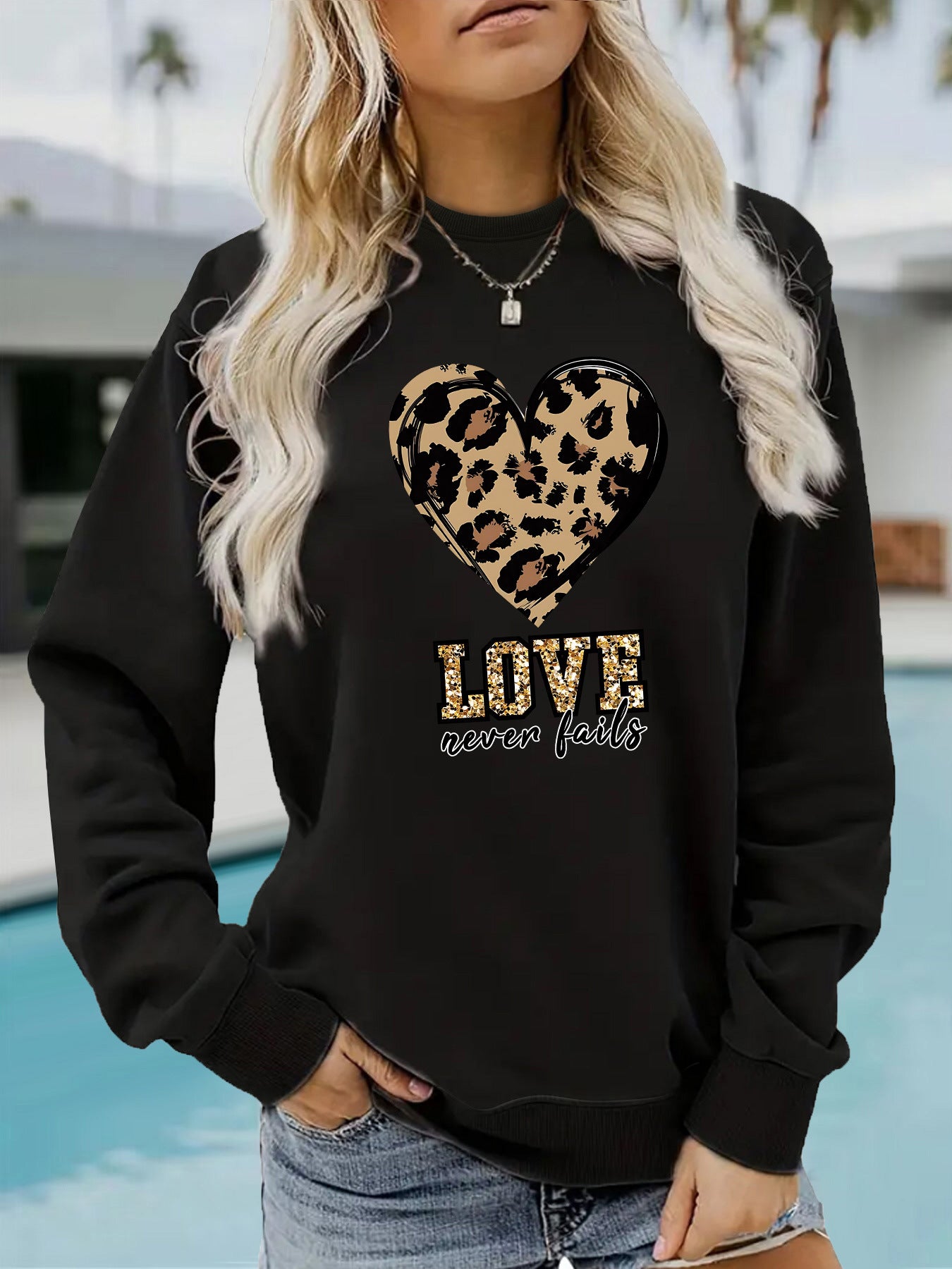Love Never Fails Leopard Print Hoodie - Aesthetic Women’s Graphic Sweatshirt from Mish Mash Market