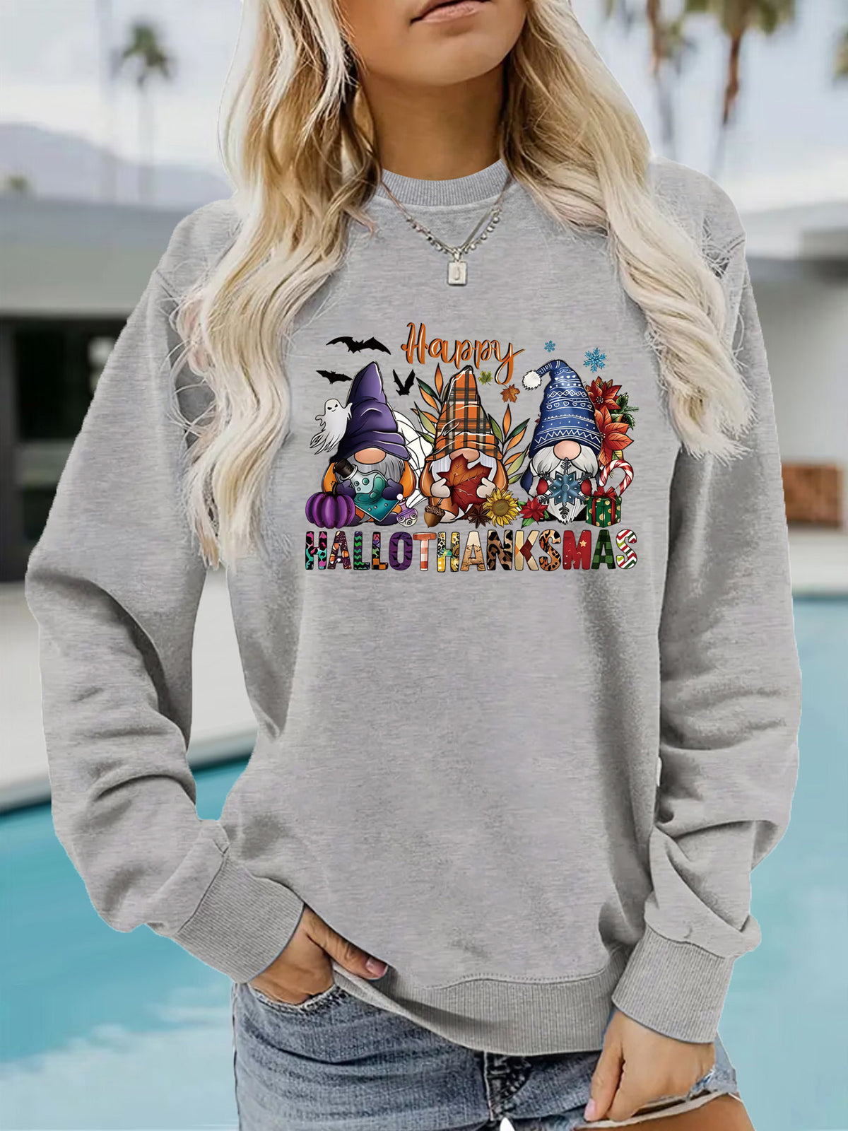 Happy Hallothanksmas Gnome Seasonal Graphic Sweatshirt from Mish Mash Market