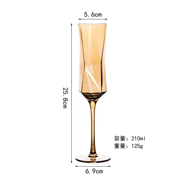 Nordic Luxury Amber Champagne Flutes – Gold Rimmed Lead-Free Crystal from Mish Mash Market