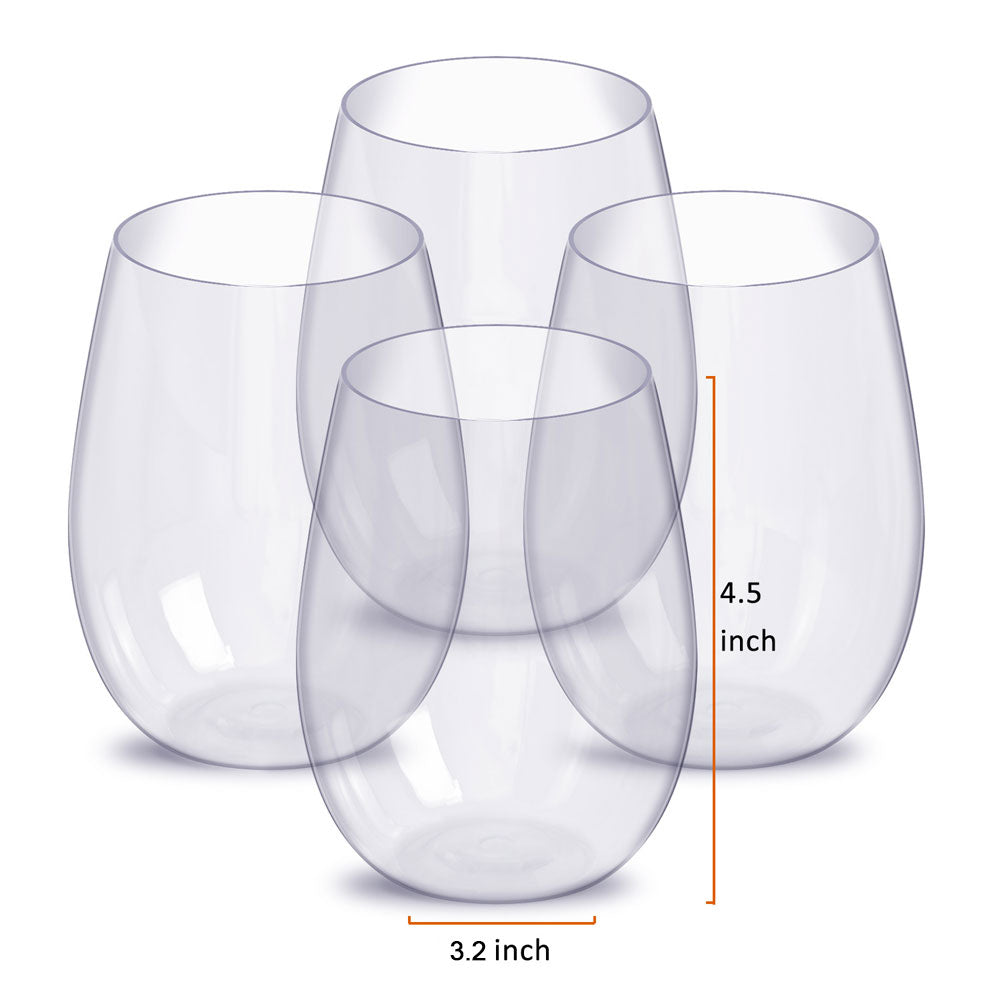 Set of Four Stemless 16 oz Plastic Wine Glasses