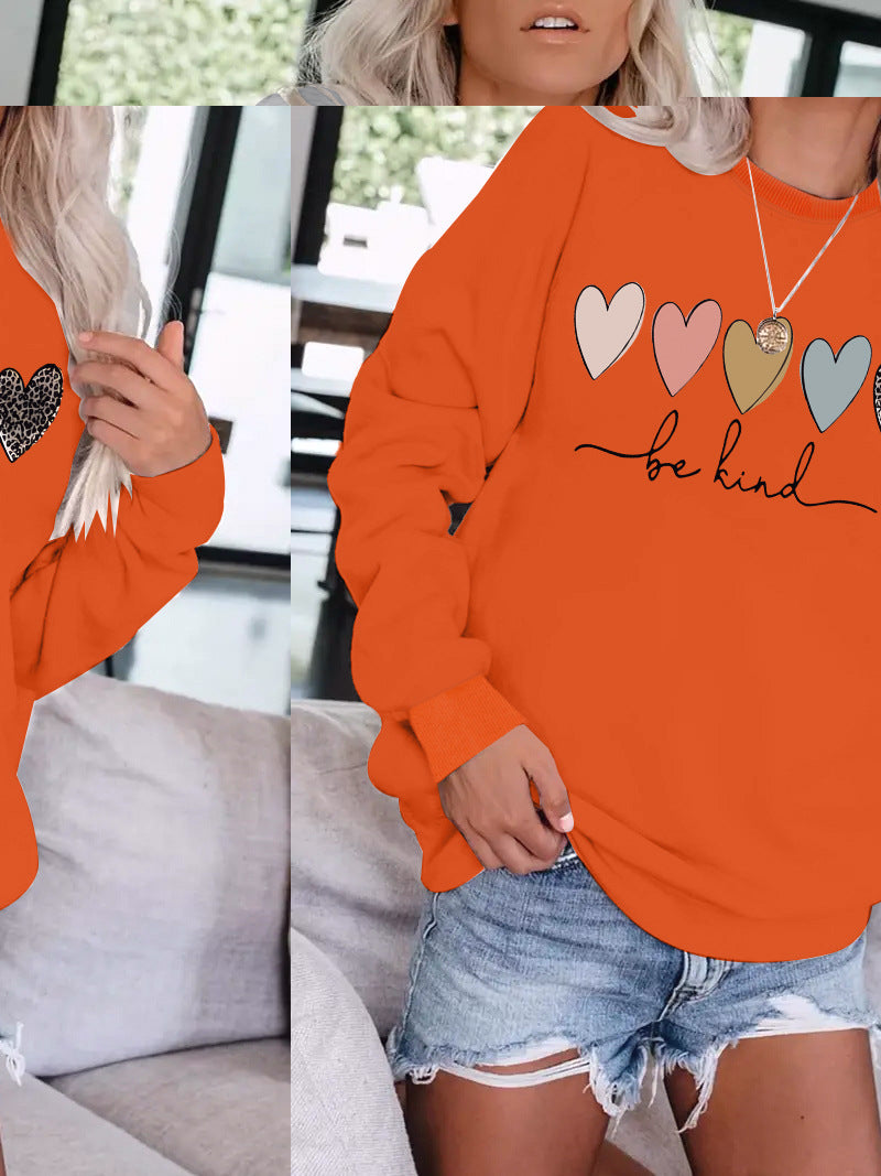 Be Kind Leopard Heart Graphic Sweatshirt - Women's Casual Black Pullover from Mish Mash Market