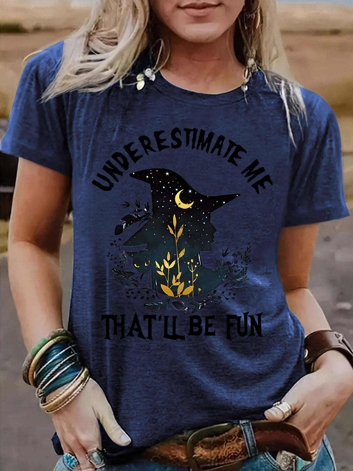 Women's Halloween Witch Graphic T-Shirt - Short Sleeve Crew Neck Top from Mish Mash Market