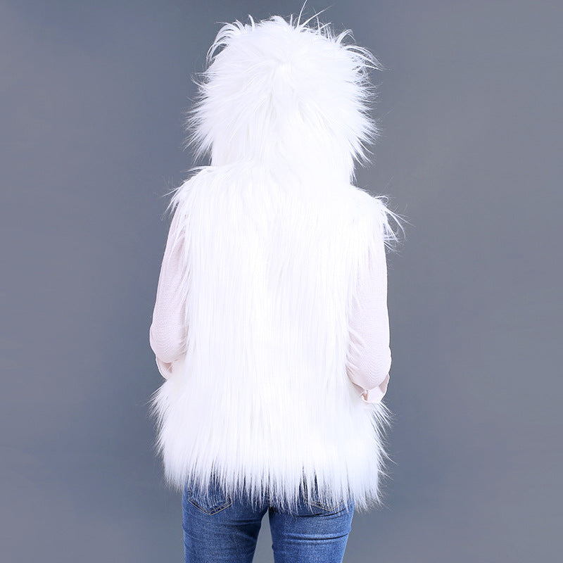 LED Light Up Rabbit Ears Faux Fur Vest - Glow in the Dark Rave & Cosplay Costume from Mish Mash Market