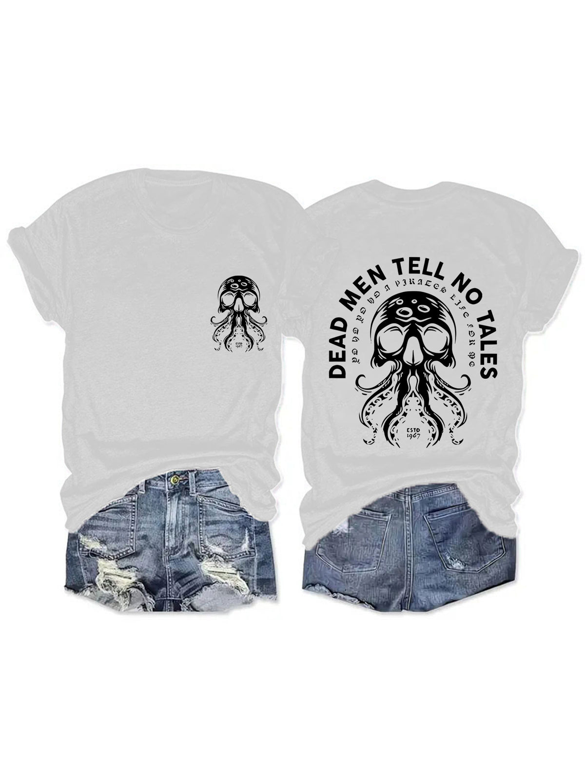 Halloween Octopus Skull Dead Men Tell No Tales Graphic Tee from Mish Mash Market