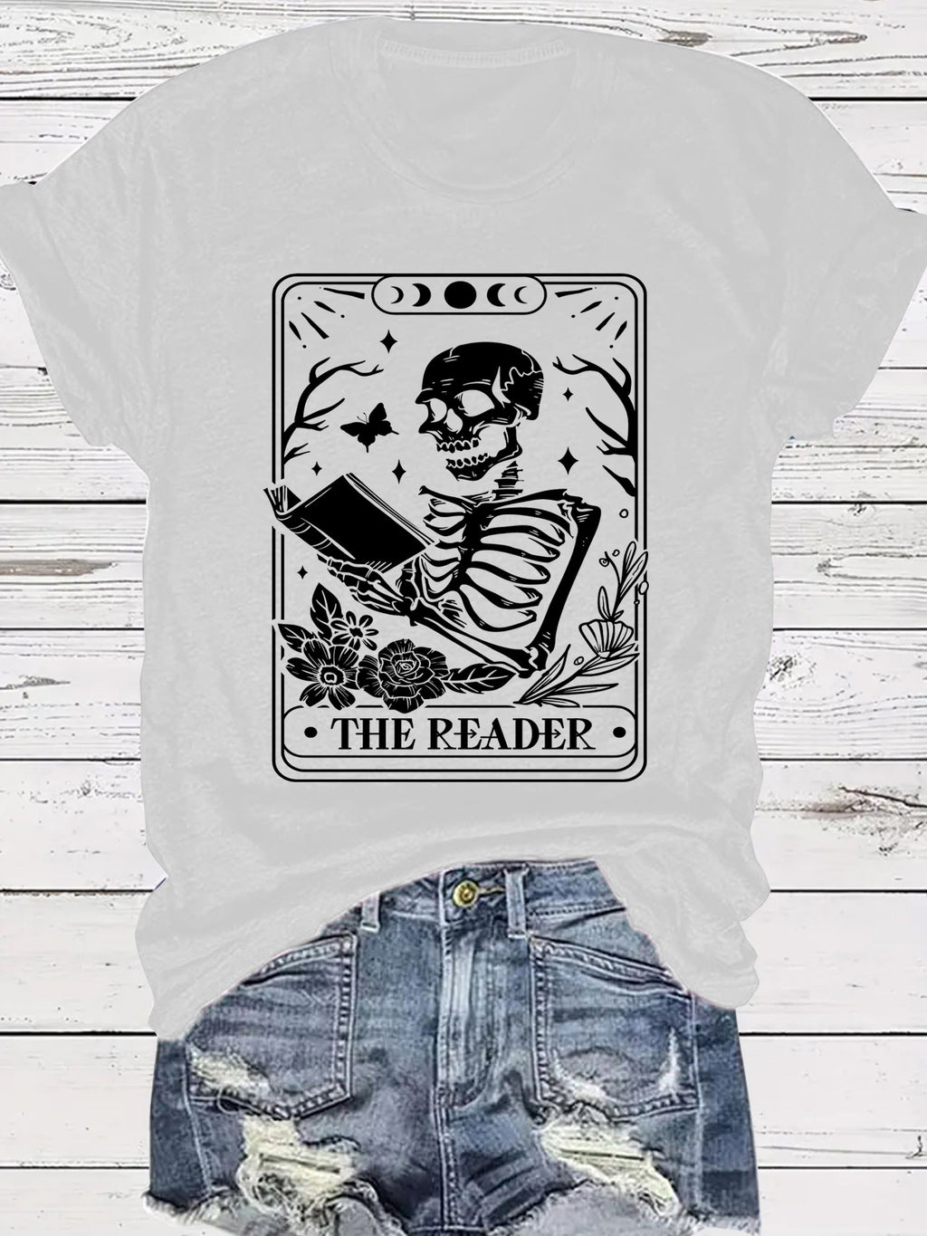 The Reader Halloween Floral Skeleton Graphic T-Shirt from Mish Mash Market