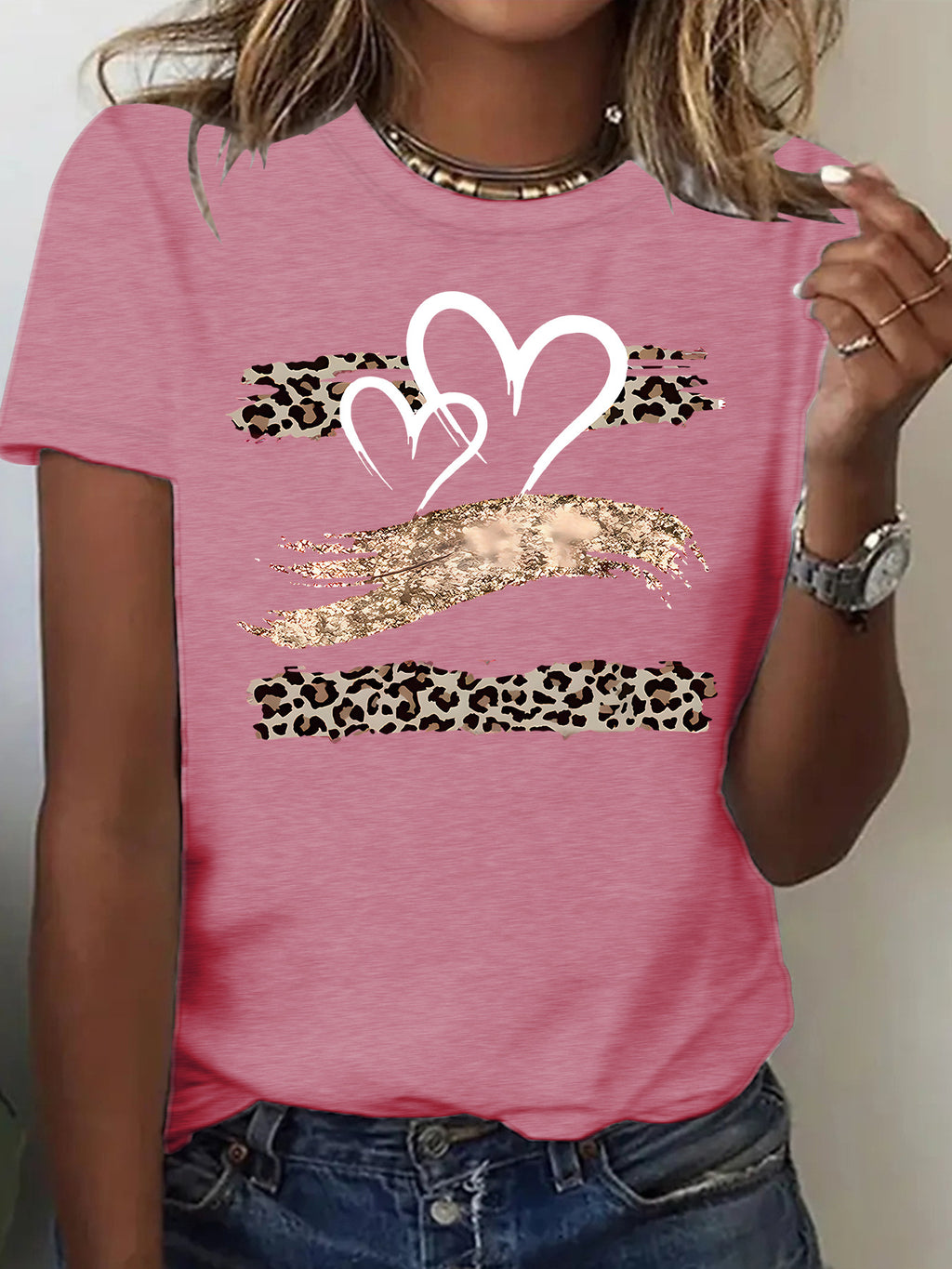 Leopard Heart Graphic Tee – Women's Casual Short Sleeve Love T-Shirt from Mish Mash Market