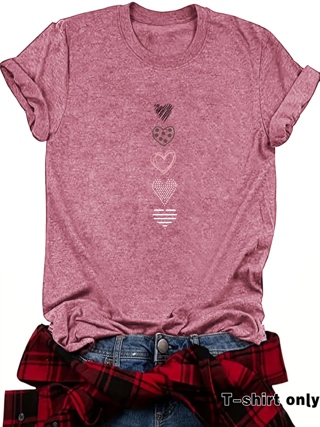 Women’s Love Pattern Printed Top – Casual Crew Neck Short Sleeve Graphic T-Shirt from Mish Mash Market