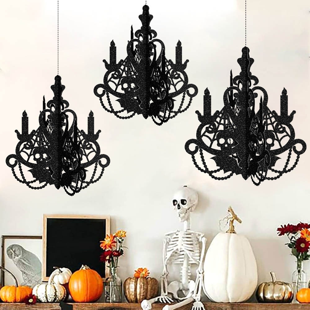 Halloween Black Paper Chandelier Hanging 3D Gothic Decoration from Mish Mash Market