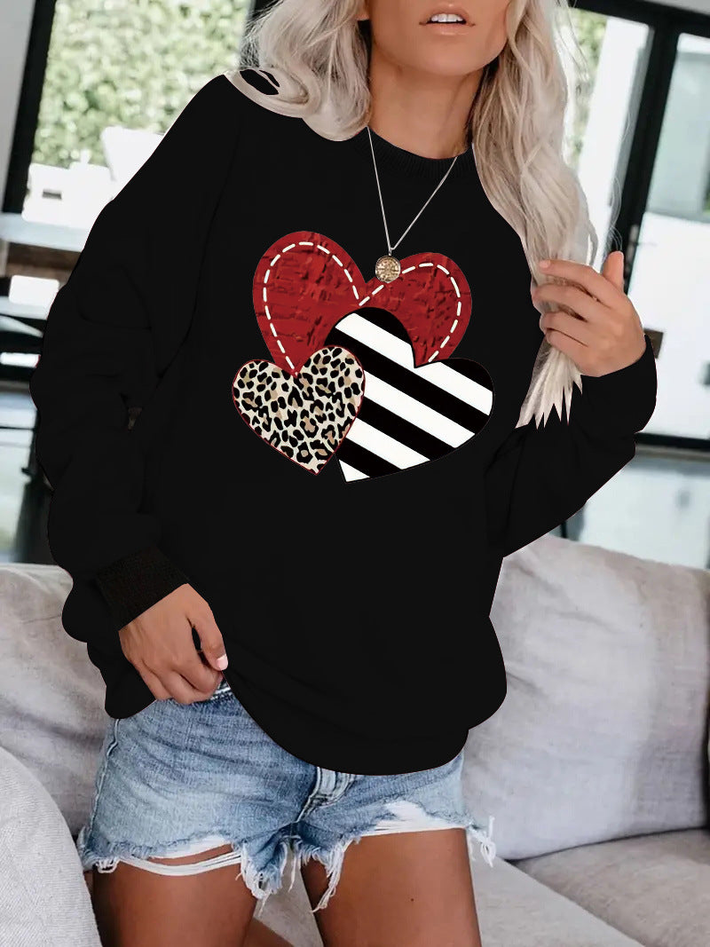 Leopard Heart Graphic Hoodie – Women's Grey Love Print Sweatshirt from Mish Mash Market