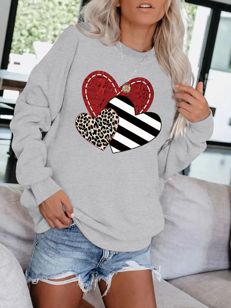 Leopard Heart Graphic Hoodie – Women's Grey Love Print Sweatshirt from Mish Mash Market