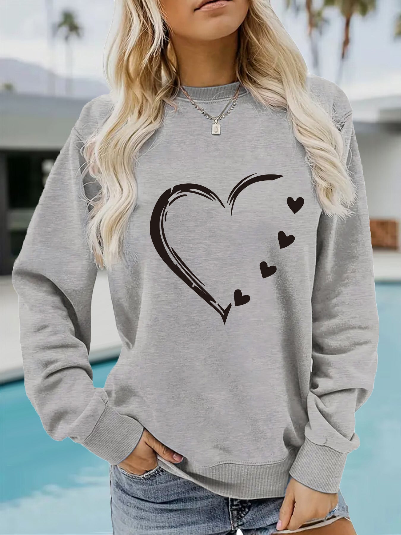 Heart Outline Graphic Hoodie - Casual Lover Inspired Printed Sweatshirt from Mish Mash Market