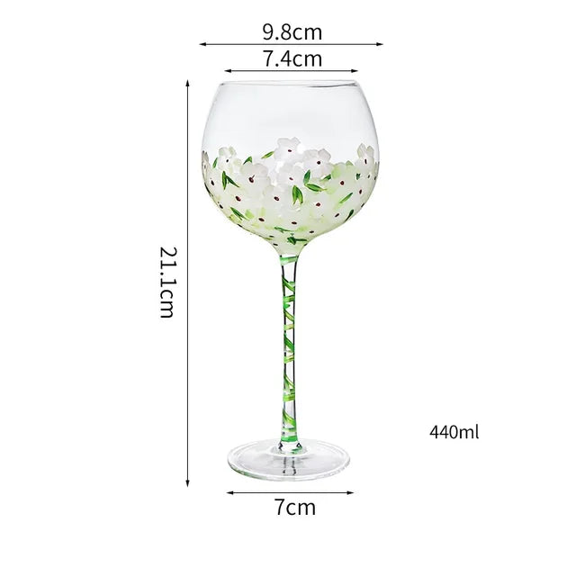 Hand-Painted Floral Glass Goblet – Elegant Flower Stemware for Weddings & Parties from Mish Mash Market
