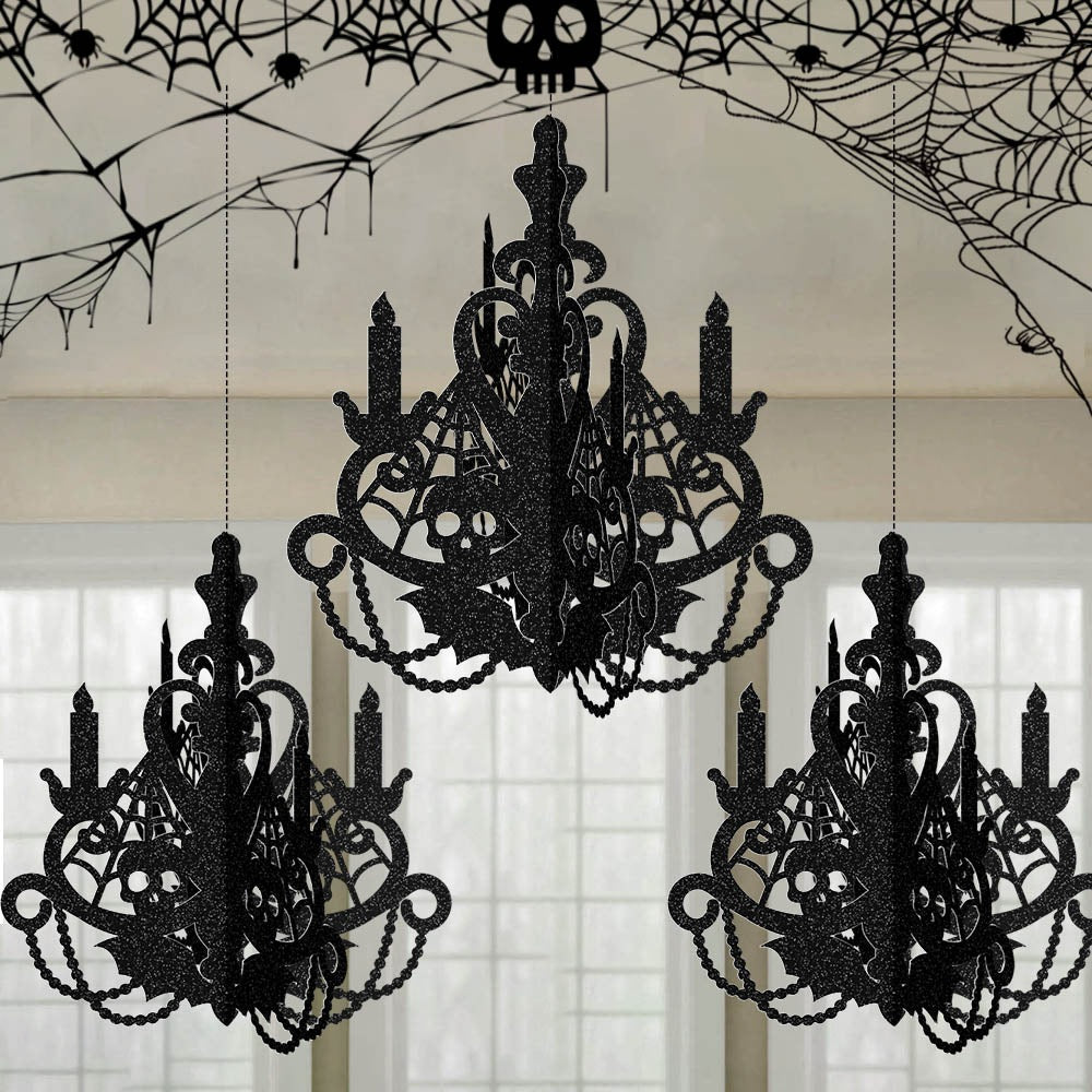 Halloween Black Paper Chandelier Hanging 3D Gothic Decoration from Mish Mash Market