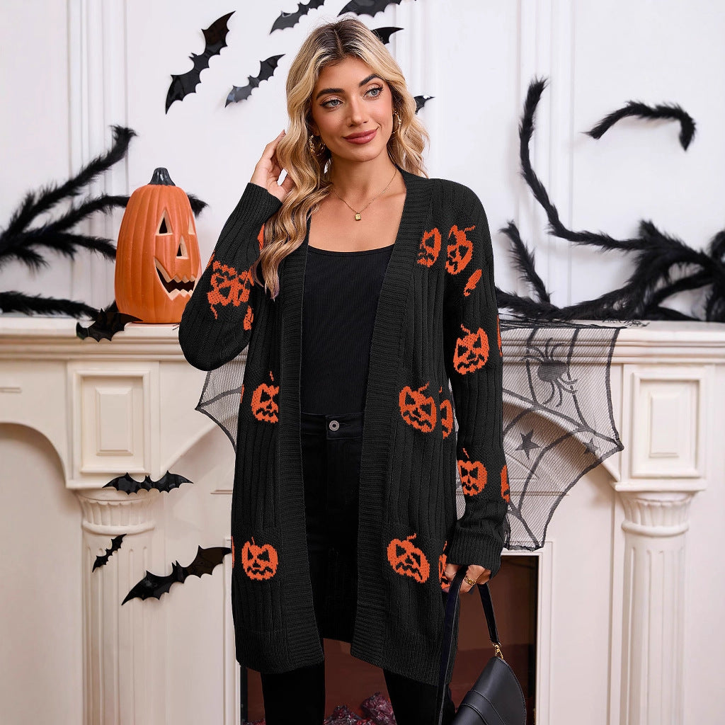 Spooktacular Pumpkin Head Knit Cardigan Sweater from Mish Mash Market
