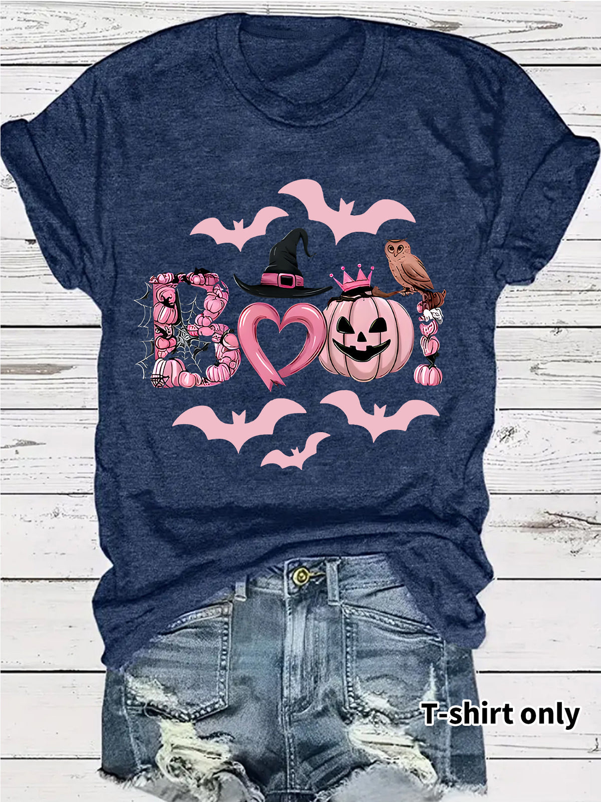 Women's Halloween Boo Graphic Print Short Sleeve T-Shirt from Mish Mash Market