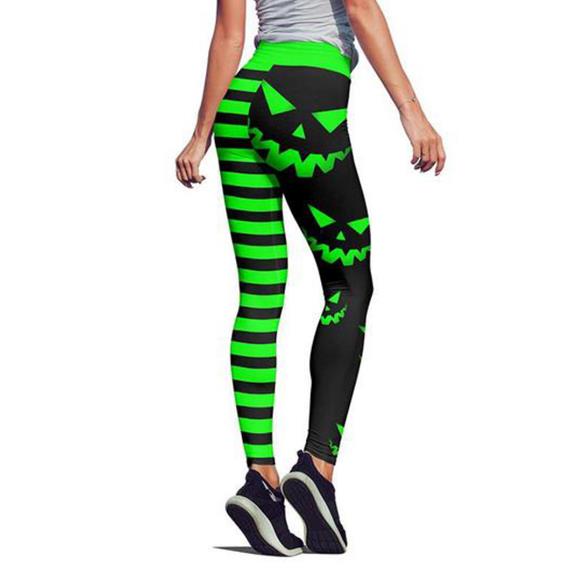 Women's Halloween Pumpkin Face Striped Leggings from Mish Mash Market