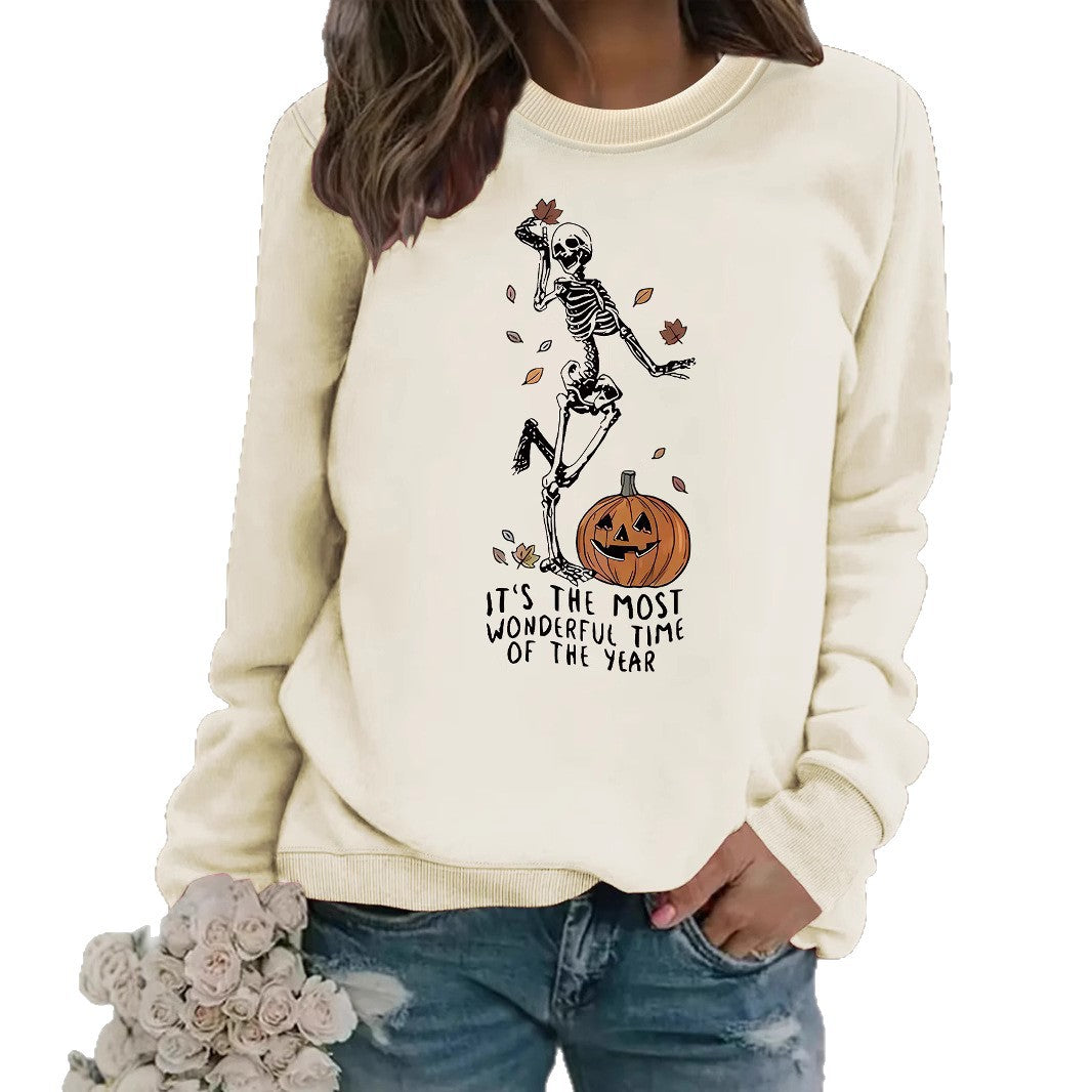 Pumpkin Skull Halloween Sweatshirt - Skeleton Graphic Print Pullover from Mish Mash Market