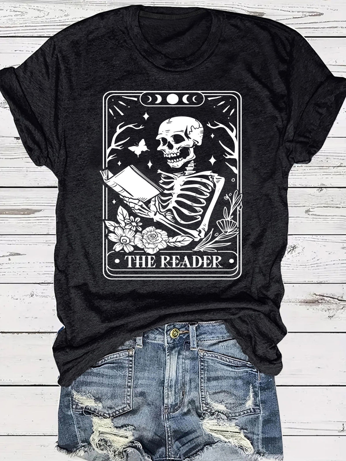 The Reader Halloween Floral Skeleton Graphic T-Shirt from Mish Mash Market