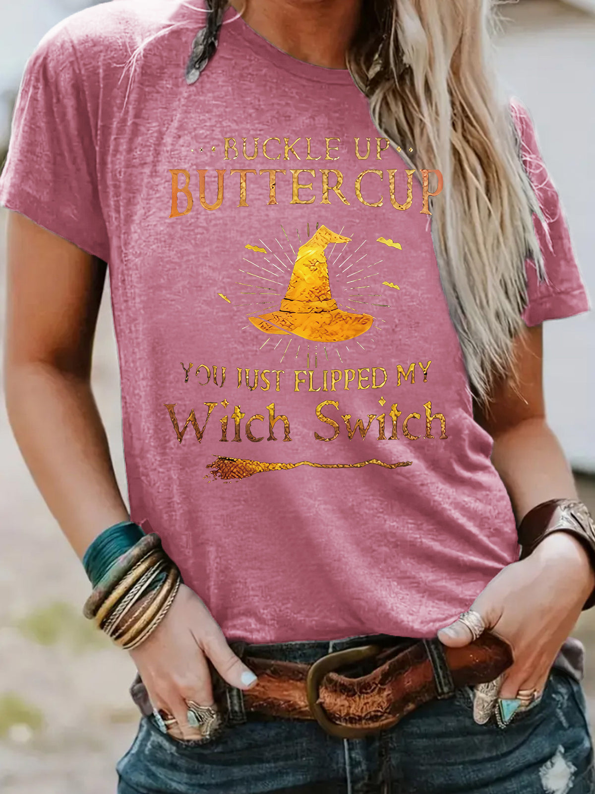 Buckle Up Buttercup You Just Flipped My Witch Switch Graphic T-Shirt from Mish Mash Market