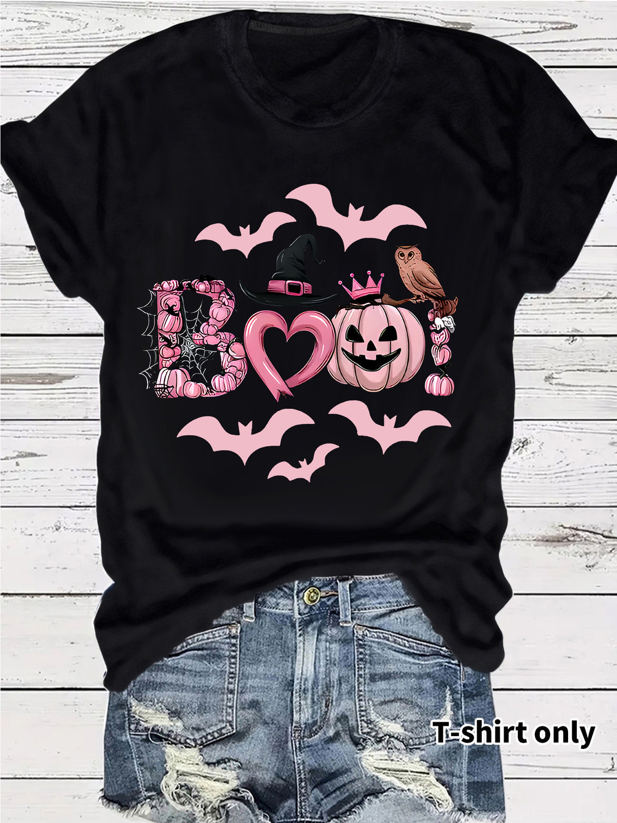 Women's Halloween Boo Graphic Print Short Sleeve T-Shirt from Mish Mash Market