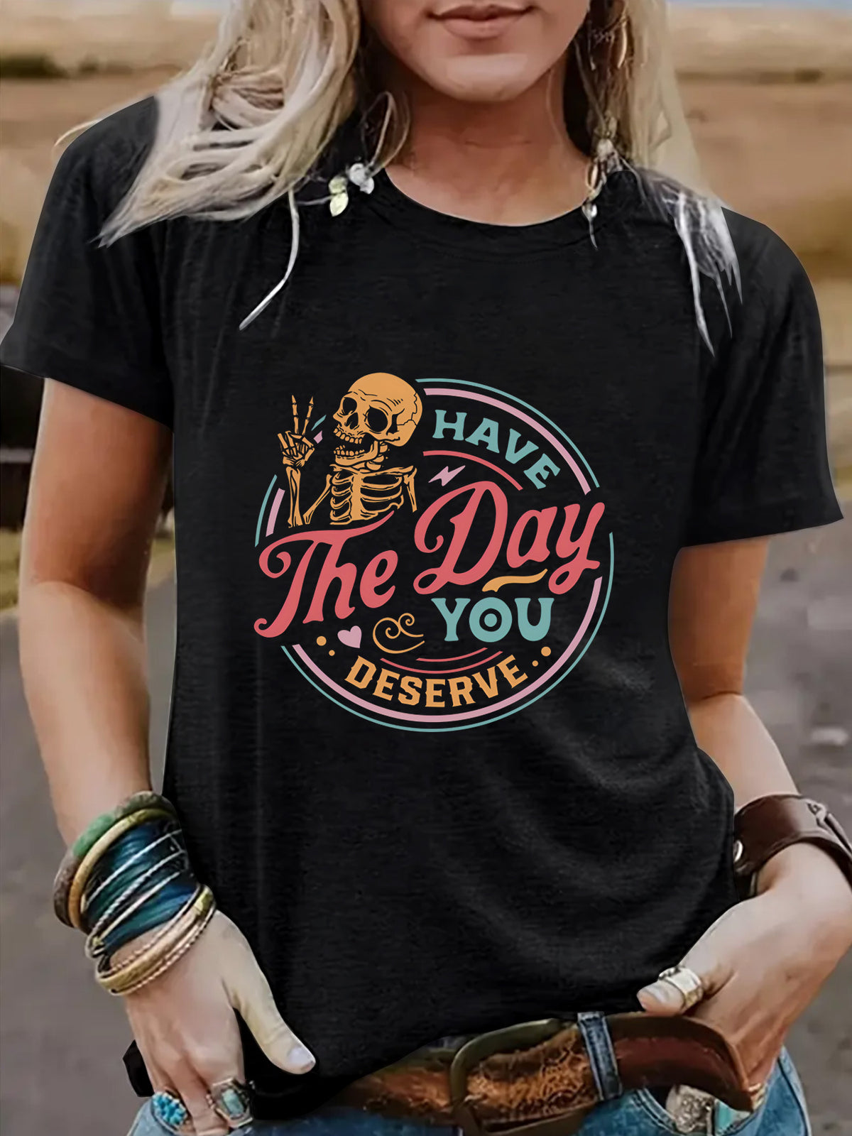 Halloween "Have The Day You Deserve" Graphic Short Sleeve Crew Neck T-Shirt