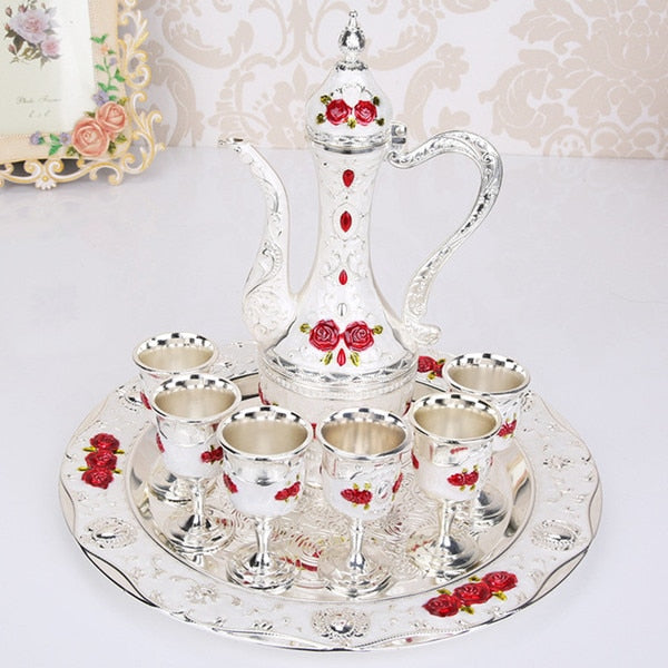 8-Piece Retro Palace Wine Set - Luxury Zinc Alloy Flagon & Cup Gift Set